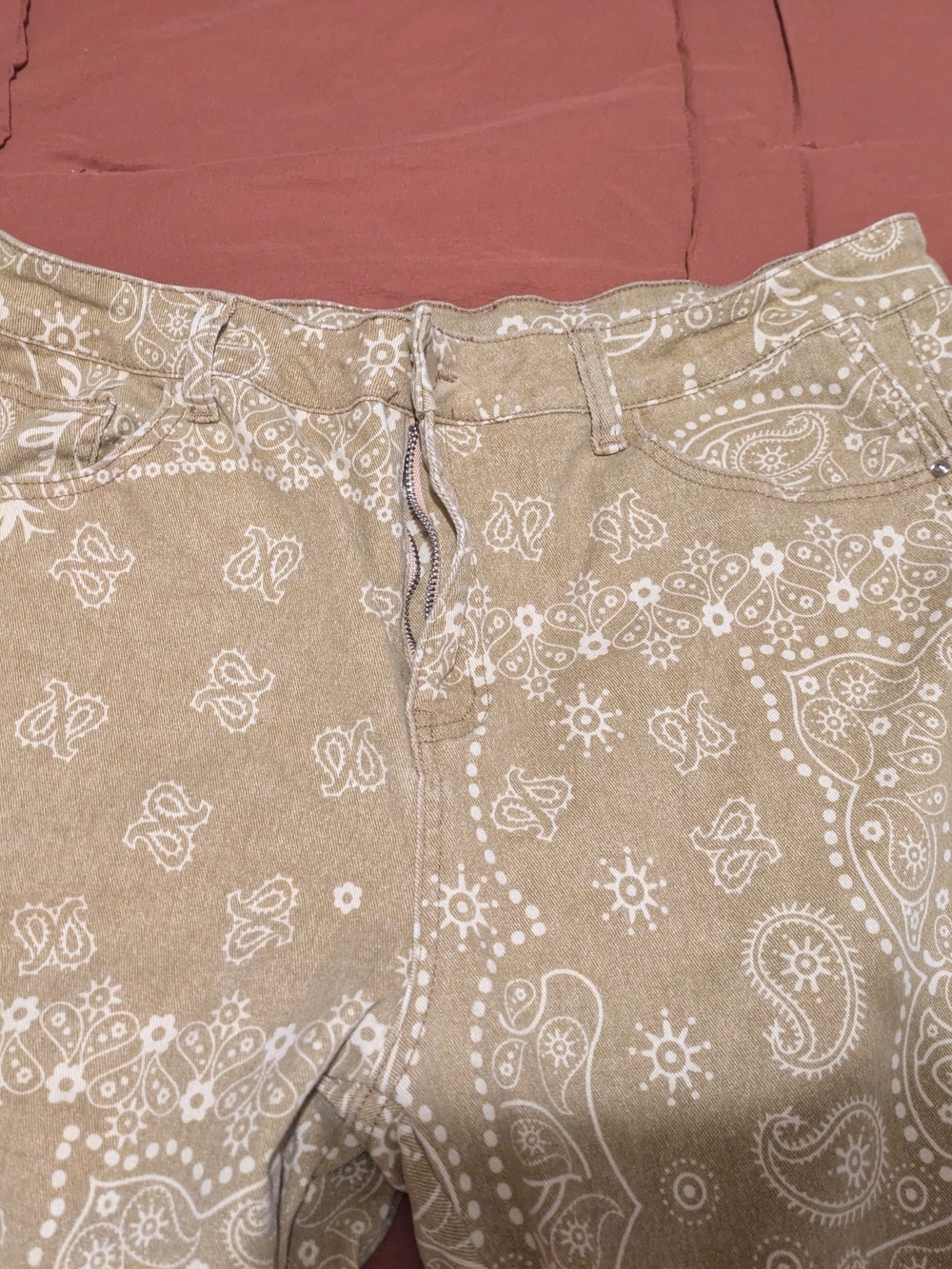 Women’s Beige Paisley Print Jeans